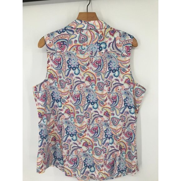 Talbots Womens Sleeveless no iron Button-Up Blouse Paisley Print size 16 - Picture 12 of 13